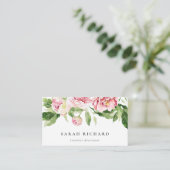 クリーンエレガントピンクグリーン水色牡丹フローラ 名刺 (スタンド正面)