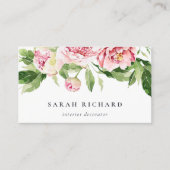 クリーンエレガントピンクグリーン水色牡丹フローラ 名刺 (正面)