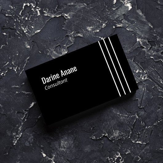 クリーンエレガントブラック&ホワイトストリペスプロフェッショナル 名刺