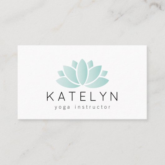 クリーンエレガントブルーロータスアイコンヨガインストラクター 名刺 (正面)