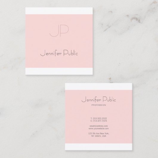 クリーンエレガントプモノグラムのラントレンディー赤面ピンク スクエア名刺 (正面/裏面)