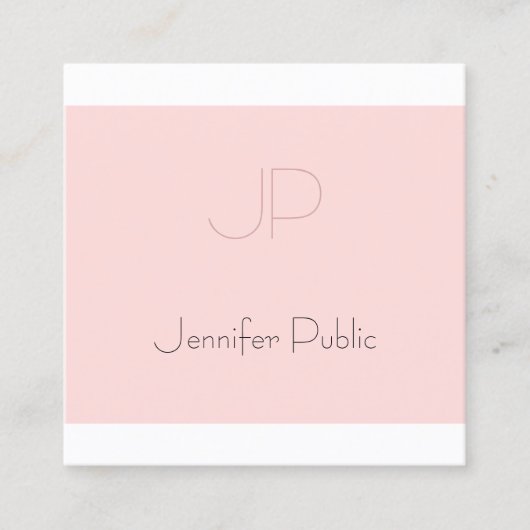 クリーンエレガントプモノグラムのラントレンディー赤面ピンク スクエア名刺 (正面)