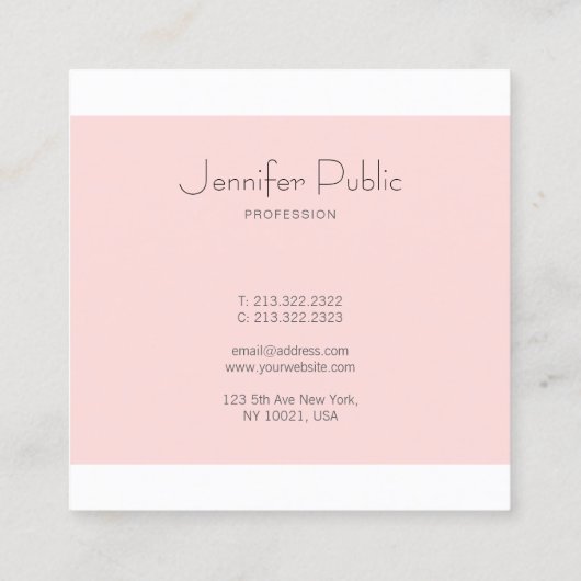 クリーンエレガントプモノグラムのラントレンディー赤面ピンク スクエア名刺 (裏面)