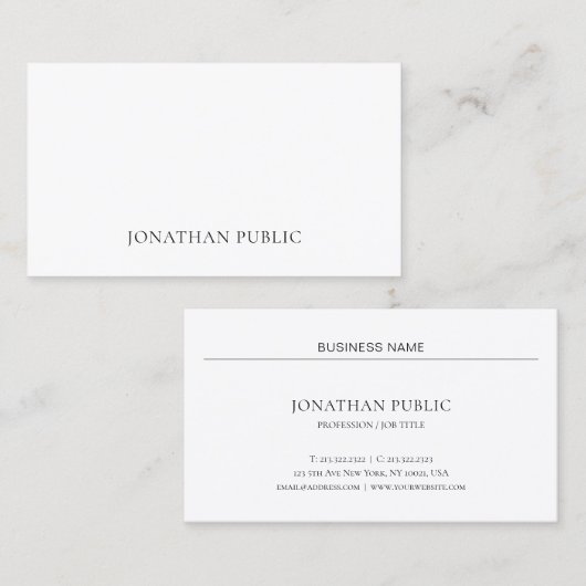 クリーンエレガントプロフェッショナルホワイトプレーンシックモダン 名刺 (正面/裏面)