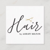 クリーンエレガントホワイトハサミ美容師スクエア スクエア名刺 (正面)