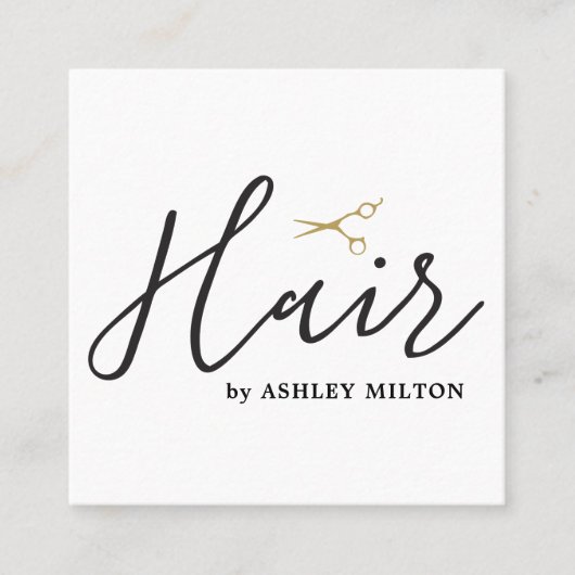 クリーンエレガントホワイトハサミ美容師スクエア スクエア名刺 (正面)