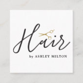 クリーンエレガントホワイトハサミ美容師 スクエア名刺 (正面)