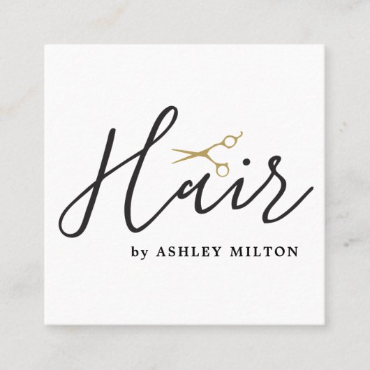 クリーンエレガントホワイトハサミ美容師 スクエア名刺 (正面)