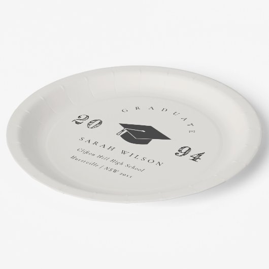 クリーンエレガントミニマルシンプル卒業式 ペーパープレート (アングル)