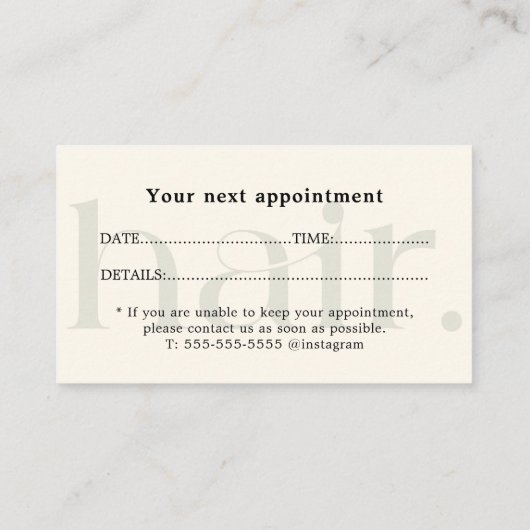 クリーンエレガント白黒美容師アポイントメント 名刺 (裏面)