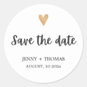 クリーンエレガント結婚金ゴールドハート日付の保存 ラウンドシール (正面)