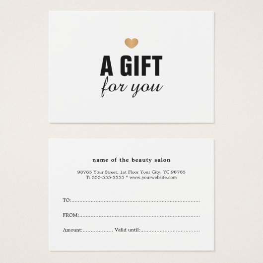 クリーンエレガント金ゴールドフェイクハートギフト証明書 (正面&裏面)