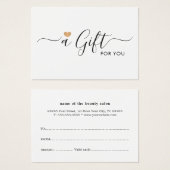 クリーンエレガント金ゴールドフェイクハートギフト証明書 (正面&裏面)