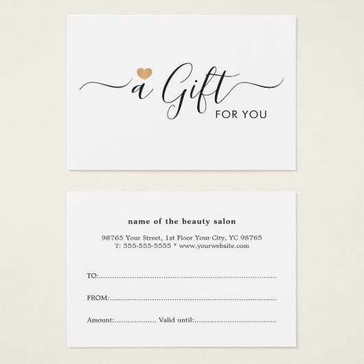 クリーンエレガント金ゴールドフェイクハートギフト証明書 (正面&裏面)