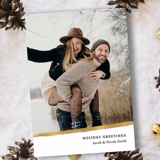 クリーンエレガント金ゴールドブラシストローク写真 三つ折りカード