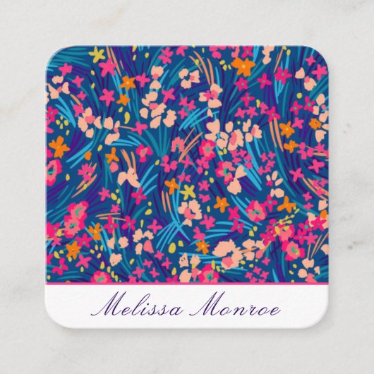 クリーンカラフルフローラタイポグラフィ スクエア名刺 (正面)