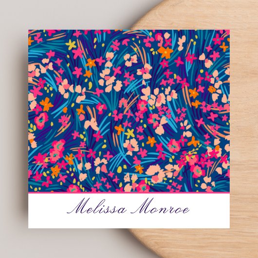 クリーンカラフルフローラタイポグラフィ スクエア名刺