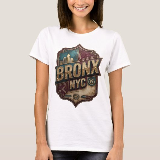 クリーンゴールドBRONX+NYCスローガンTシャツ Tシャツ (正面)