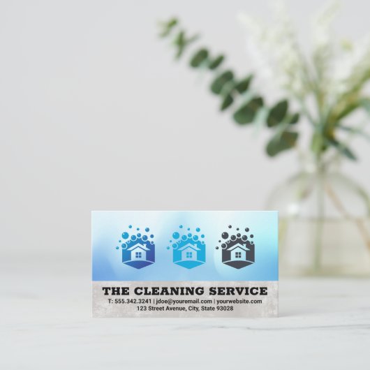 クリーンサービス |家とシャボン玉 名刺 (スタンド正面)