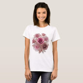 クリーンシルバー 薔薇のブーケ 3Dテキストアート Tシャツ (正面フル)