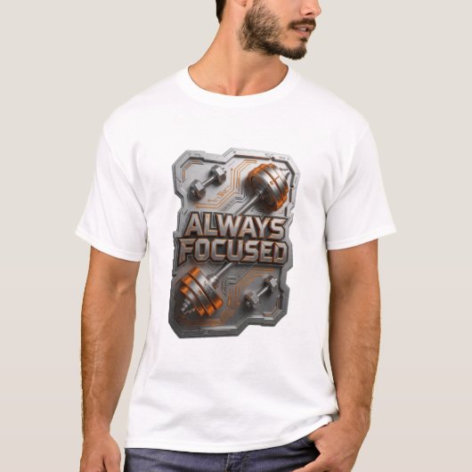 クリーンシルバー ALWAYS FOCUSED テキストデザイン Tシャツ (正面)