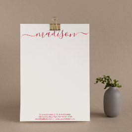 クリーンシンプルタイポグラフィのピンクと赤のスクリプト名 レターヘッド