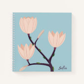 クリーンシンプルパステルブルー&ピンクフローラモノグラム ノートブック (正面)