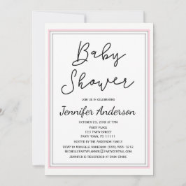 クリーンシンプルピンクホワイトブラックベビーシャワー 招待状