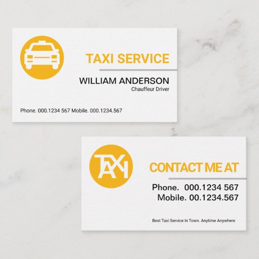クリーンシンプルプレーンプロフェッショナルタクシータクシー運転手 名刺 (正面/裏面)