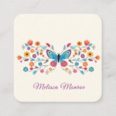 クリーンシンプルミニマルカラフルな花と蝶 スクエア名刺 (正面)