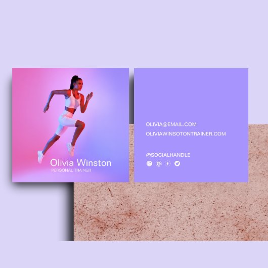 クリーンスタイリッシュフォトパーソナルトレーナーコーチスポーツ スクエア名刺