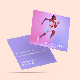 クリーンスタイリッシュフォトパーソナルトレーナーコーチスポーツ スクエア名刺