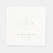 クリーンセージグリーンボタニカルエレガントな結婚式 スタンダードカクテルナプキン (正面)