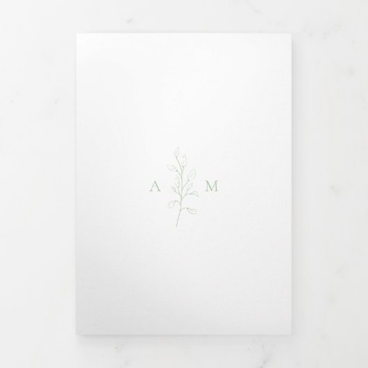 クリーンセージ緑の植物写真エレガントな結婚式 三つ折り招待状 (カバー)