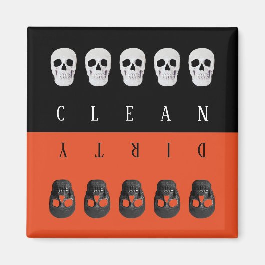 クリーンダーティスカルオレンジブラックシンプル食洗機 マグネット (正面)