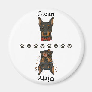 クリーンドーベルマン(犬)ダーティドーベルマン(犬)と文字食洗機マグネット マグネット