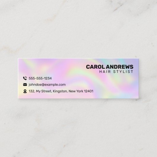 クリーンパステルホログラフィックヘアドレッサーサロン スキニー名刺 (正面)