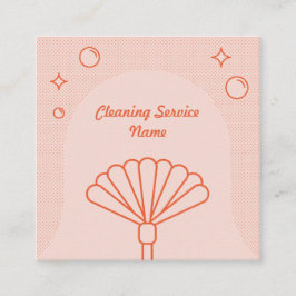 クリーンピンクとオレンジの清掃サービス会社 スクエア名刺