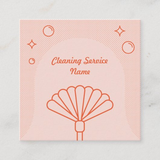 クリーンピンクとオレンジの清掃サービス会社 スクエア名刺 (正面)
