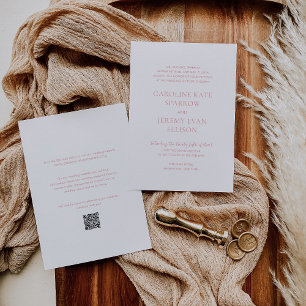 クリーンピンクQRコードエレガントな結婚式 招待状