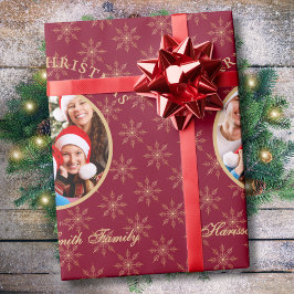 クリーンフォレストバーガンディ金ゴールド雪片クリスマス ラッピングペーパー