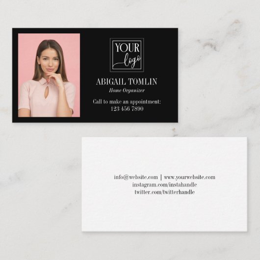 クリーンブラックロゴ/個人用写真 名刺 (正面/裏面)