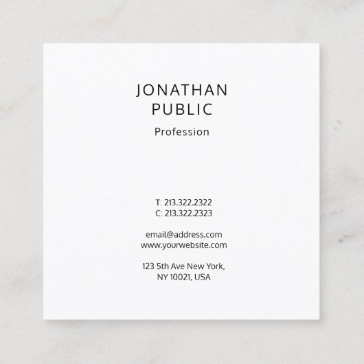 クリーンプロフェッショナルデザイン流行テンプレート スクエア名刺 (裏面)
