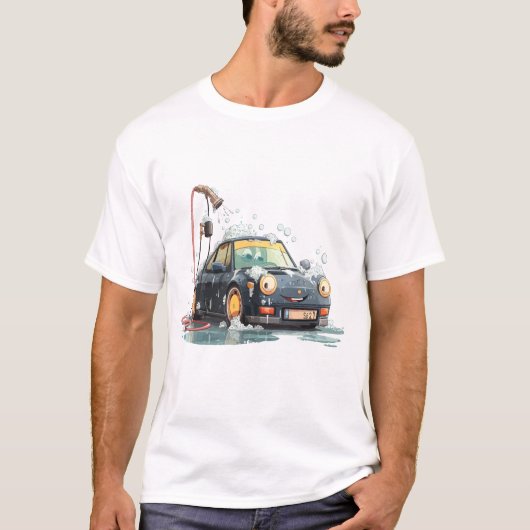クリーンホイール、幸せ感じ:洗車デザイン Tシャツ (正面)