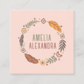 クリーンボホ抽象芸術フェミニン赤面ピンク&グリーン スクエア名刺 (正面)