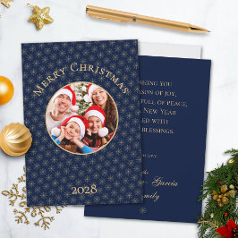 クリーンミッドナイトブルー金ゴールド雪の結晶クリスマス シーズンカード