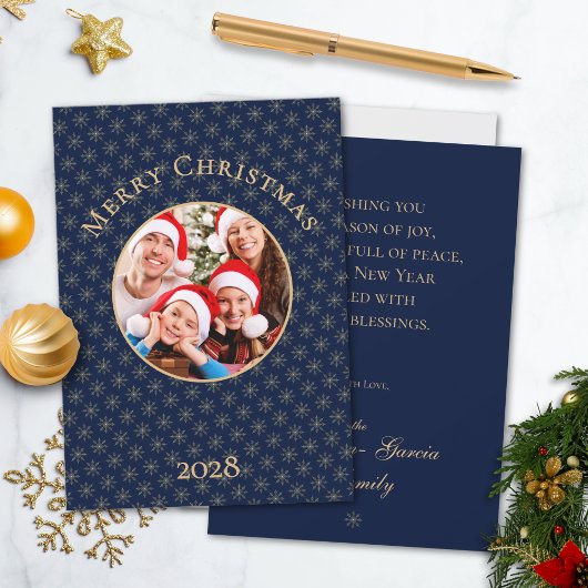 クリーンミッドナイトブルー金ゴールド雪の結晶クリスマス シーズンカード