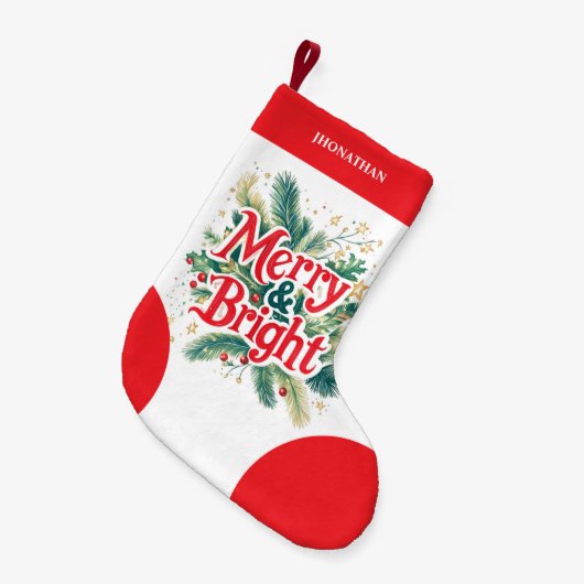 クリーンミニマルシンプルクリスマス赤白 スモールクリスマスストッキング (正面 (吊り時))