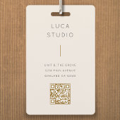 クリーンミニマルシンプルモダンQRコード金ゴールドとクリーム バッジ