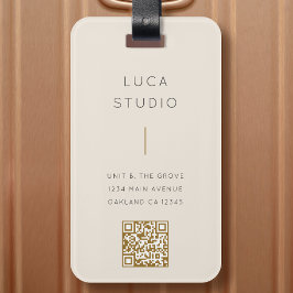 クリーンミニマルシンプルモダンQRコード金ゴールドとクリーム ラゲッジタグ